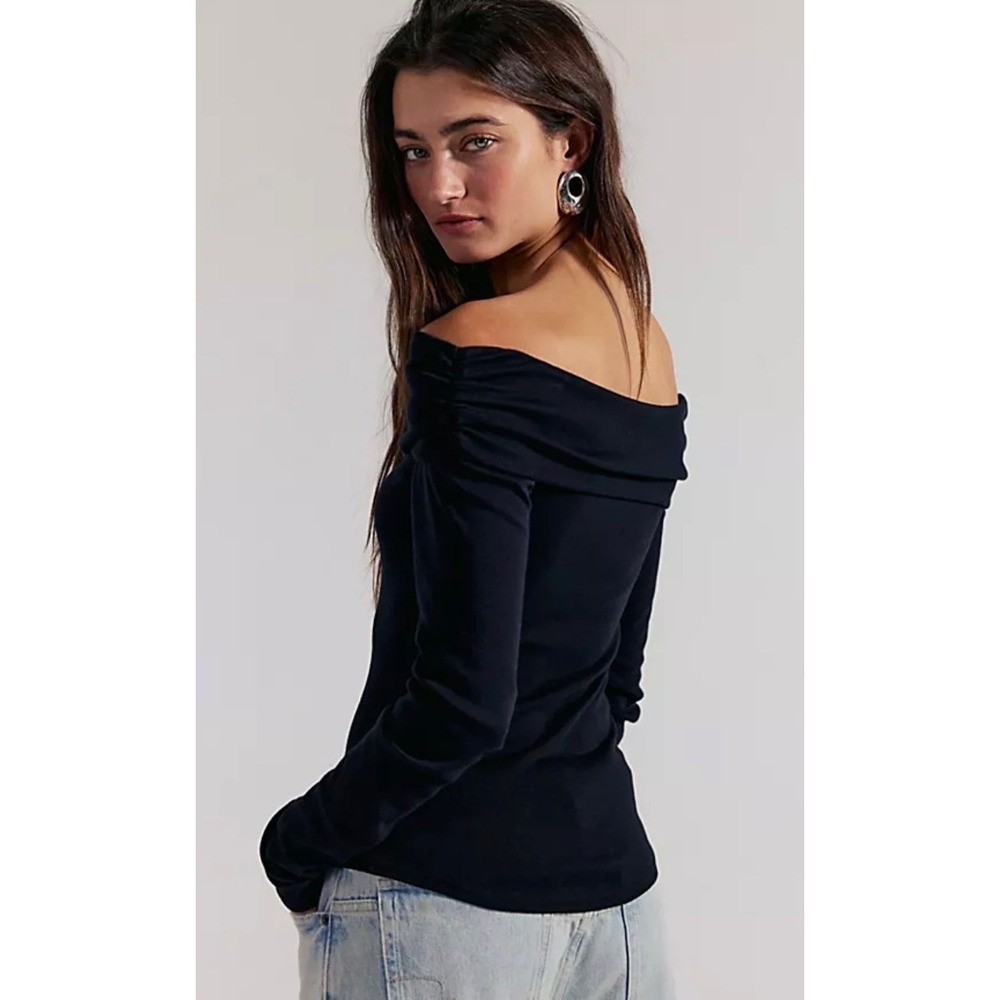 Free People Women's‎ Small We The Free Top Black Ribbed Off Shoulder OB1047784